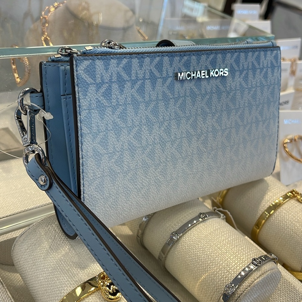 MICHAEL KORS Jet Set Lg Ombré Signature Logo Double Zip Wristlet Phone Holder - Picture 2 of 16